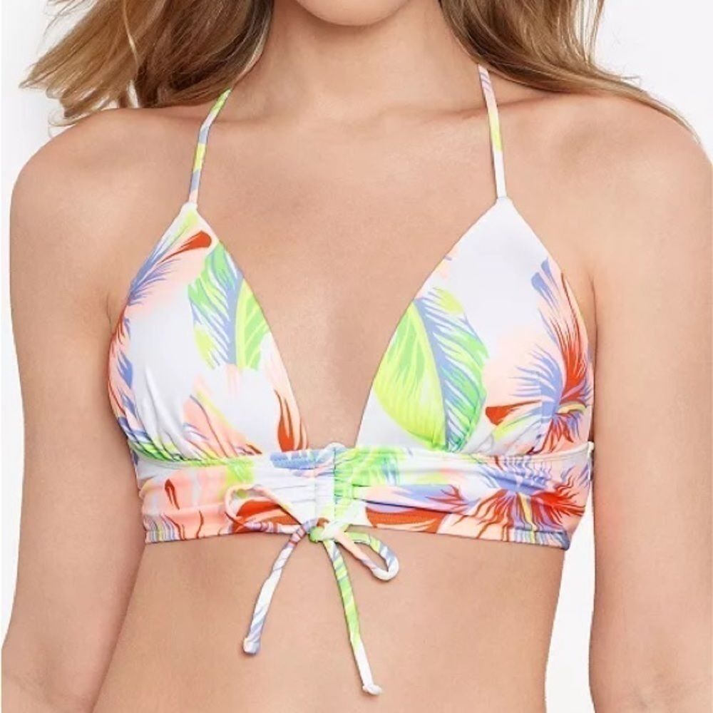 Salt + Cove Juniors' Hibiscus Garden Molded Push-up long line Bikini Top Swim S